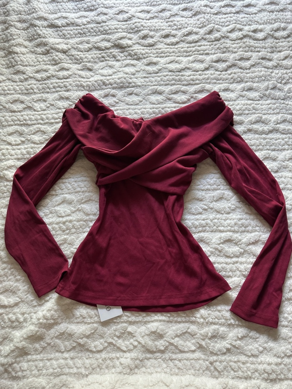 Off-Shoulder Long Sleeve Top - Deep Wine